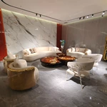 Luxury Nesting Coffee Table Set with Natural Burl Wood Veneer and Hammered Metal Detailing